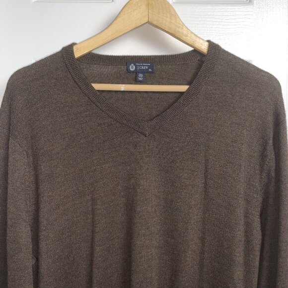 J.Crew Mens Italian 100% Merino Wool Brown V Neck Pullover Sweater Size XL - Picture 3 of 8